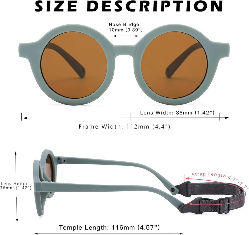 COASION Baby Polarized Round Sunglasses Flexible Rubber Shades with Strap for Toddler Newborn Infant Ages 0-24 Months - Image 5